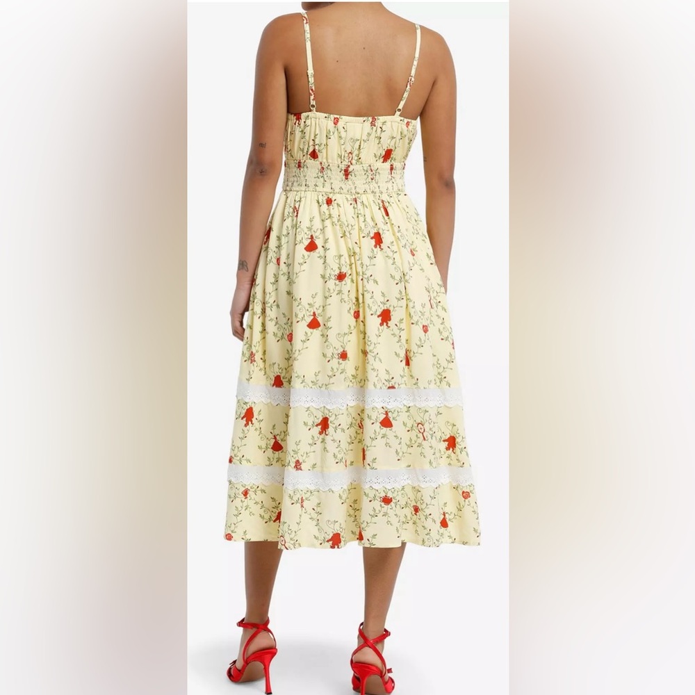 Her Universe Pale Yellow Midi Dress with Red Floral Print - Picture 2 of 6